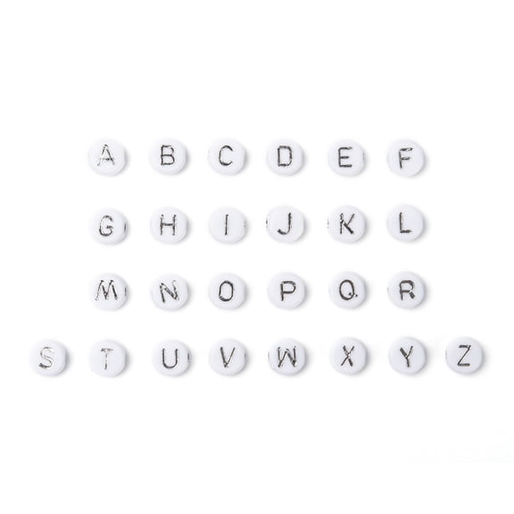 20gs Plating Acrylic Beads for Name Bracelets & Jewelry Making Metal Enlaced Horizontal Hole Alphabet style Flat Round Silver 7x4mm Hole: 1.8mm about 146pcs/20g