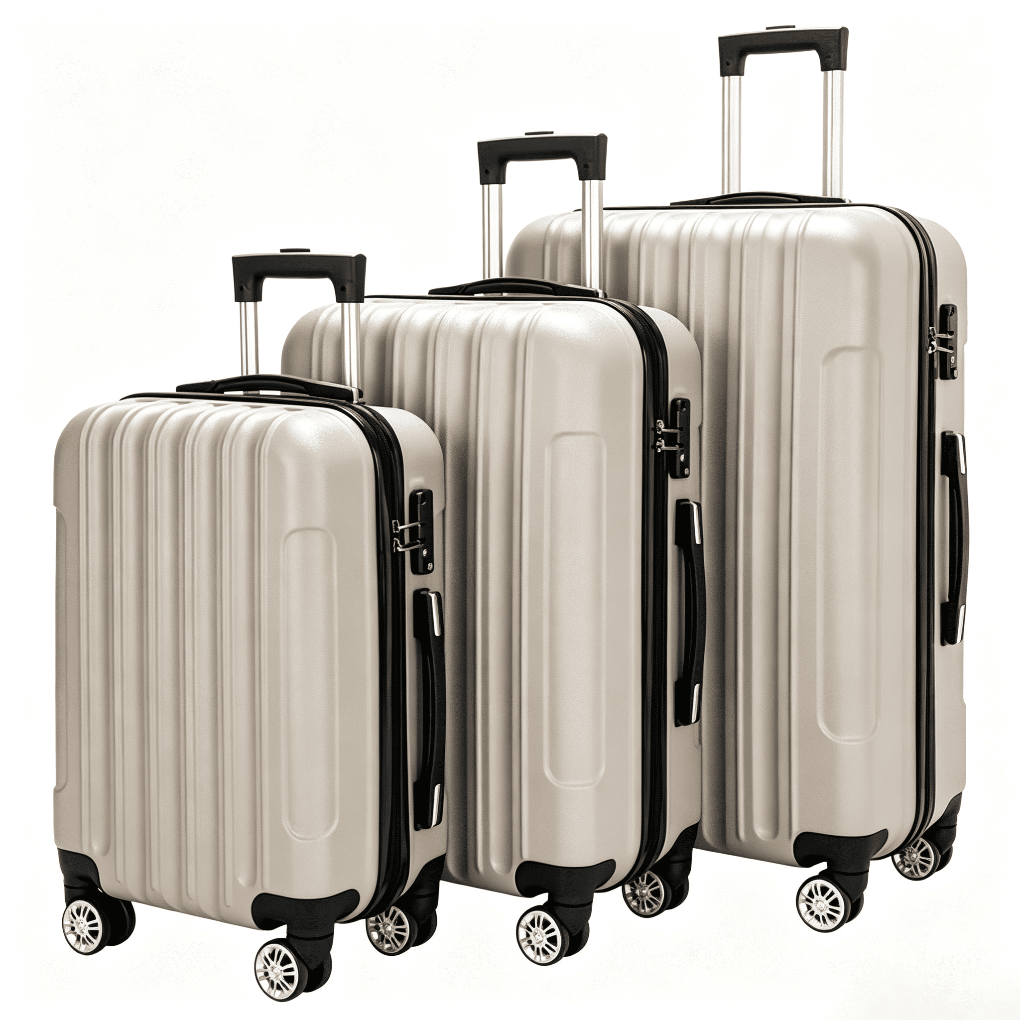 20in 24in 28in 3PCS Suitcase Set Striped Textured Suitcase ABS Trolley Case, Champagne Gold