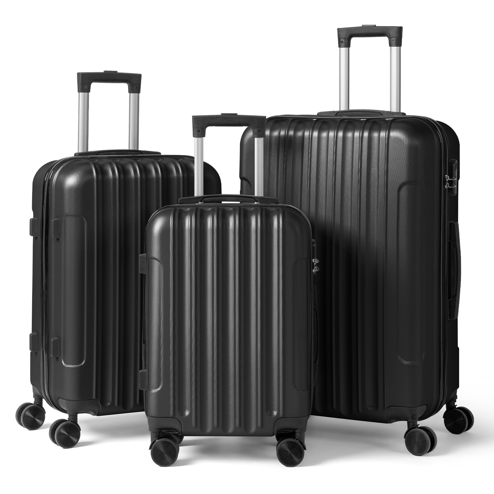 20in 24in 28in 3PCS Suitcase Set Vertical Striped Frosted Case ABS Trolley Case, Black