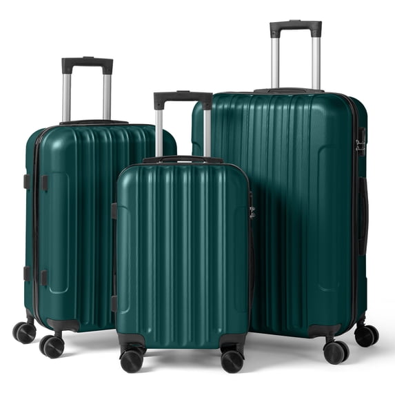 20in 24in 28in 3PCS Suitcase Set Vertical Striped Frosted Case ABS Trolley Case, Dark Green