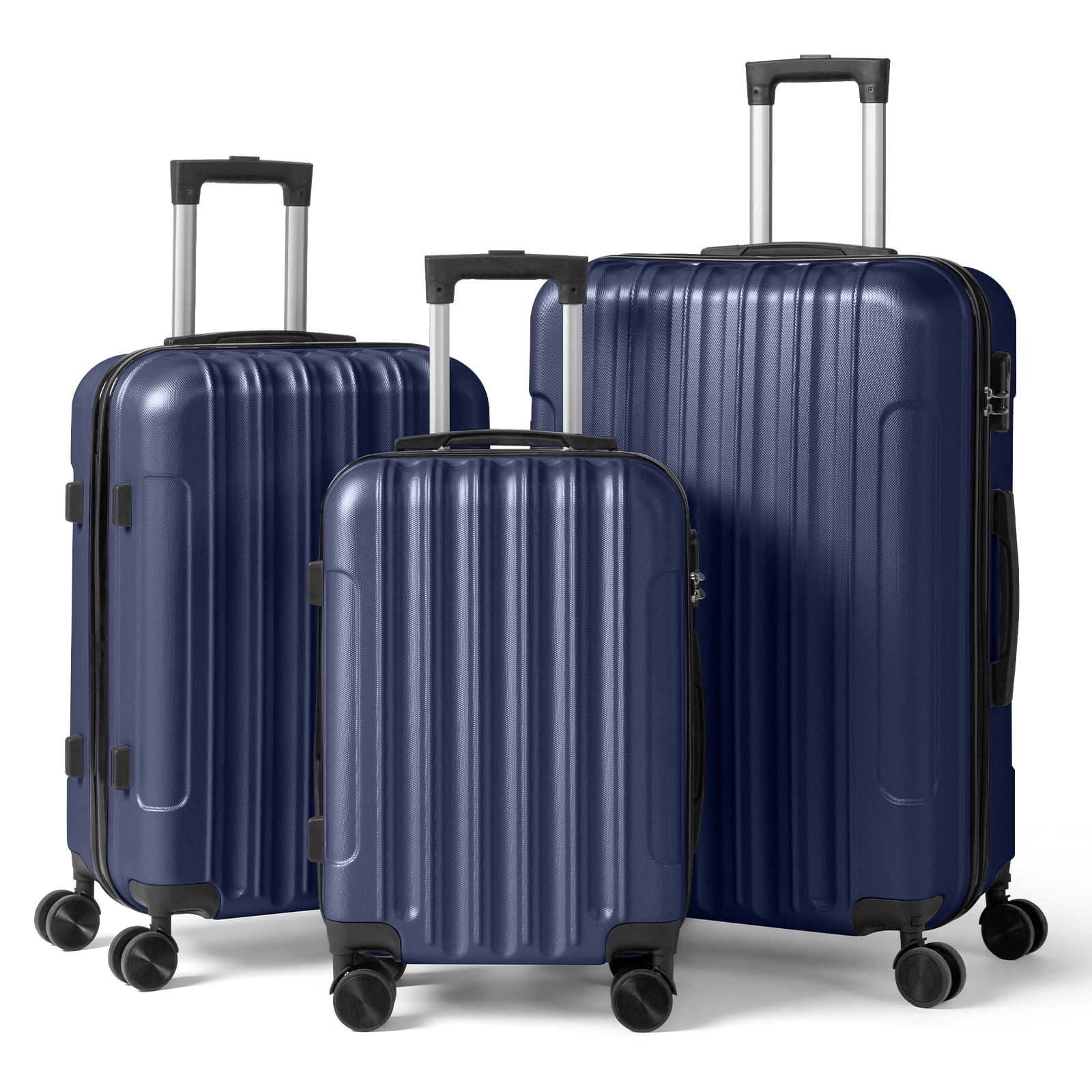20in 24in 28in 3PCS Suitcase Set Vertical Striped Frosted Case ABS Trolley Case, Navy Blue