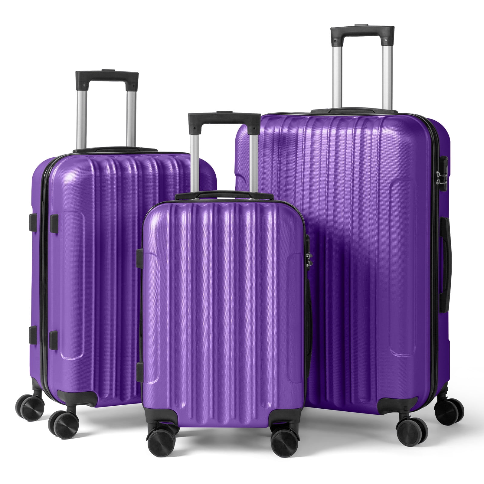 20in 24in 28in 3PCS Suitcase Set Vertical Striped Frosted Case ABS Trolley Case, Purple
