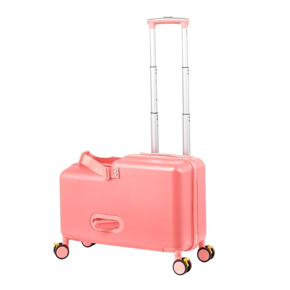 20in Kids Ride on Suitcase, Carry On Trolley Luggage with Safe Harness for Boys & Girls Ages 3+ Years(Pink)