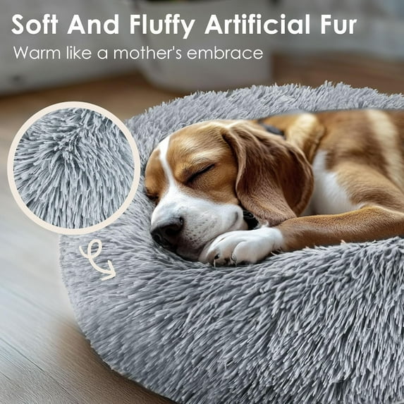 20in Light Grey Calming Donut Pet Bed - Round Fluffy Washable Bed for Small/Medium Dogs/Cats, Puppies/Kittens Indoor