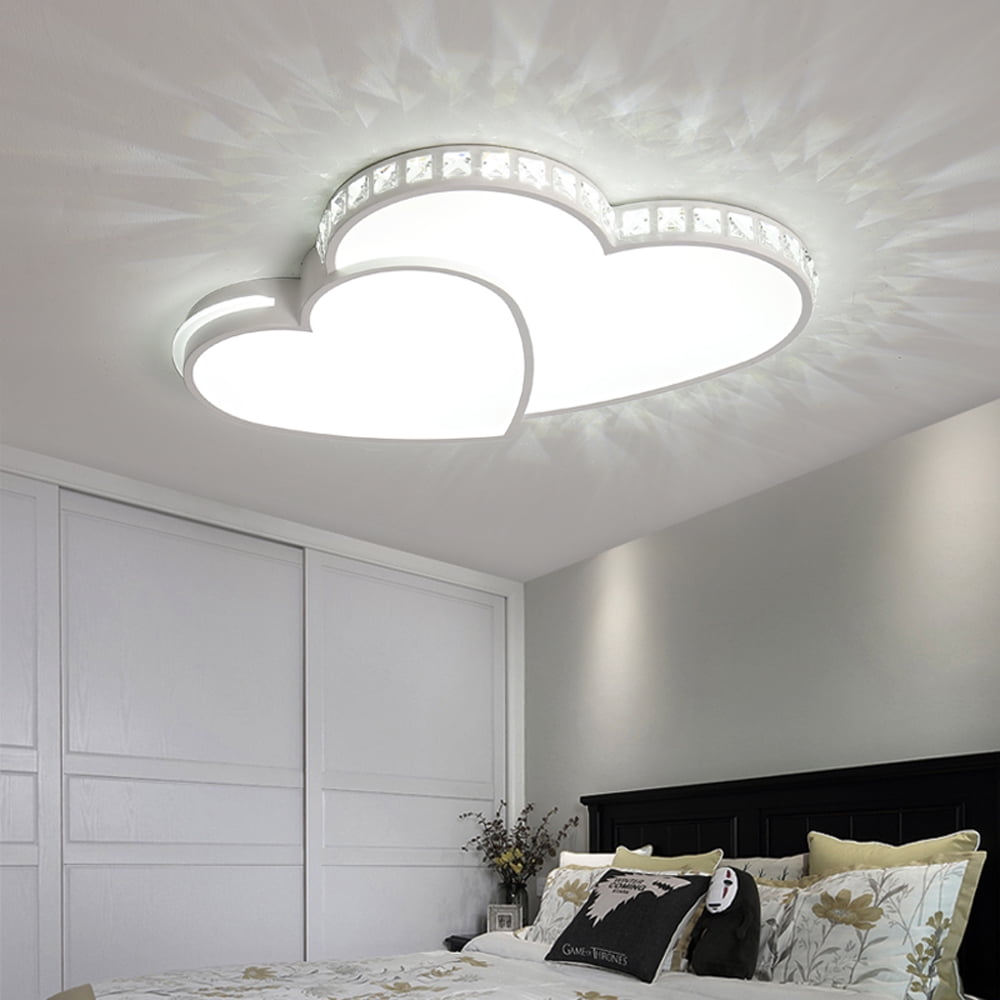 20in Modern Crystal Heart-Shaped Design Ceiling Lamp, Crystal Flush Mount Ceiling Light Fixture LED Light Fixture for Living Room Bedroom ,Cool White Light