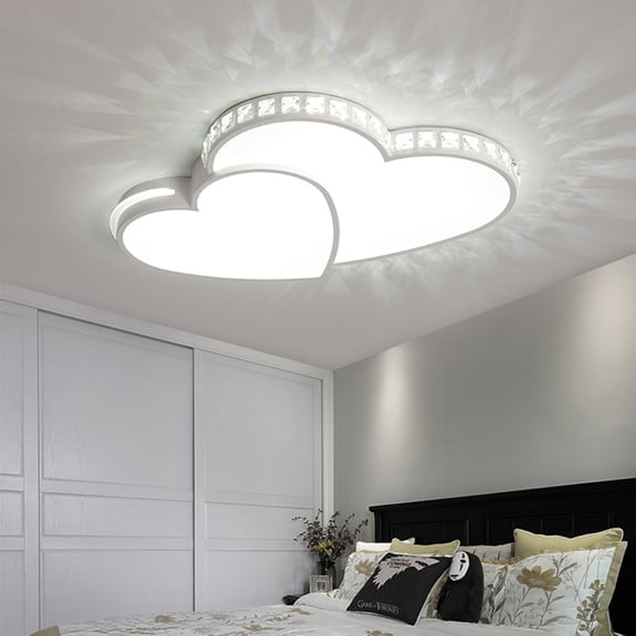 20in Modern Crystal Heart-Shaped Design Ceiling Lamp, Crystal Flush Mount Ceiling Light Fixture LED Light Fixture for Living Room Bedroom ,Cool White Light