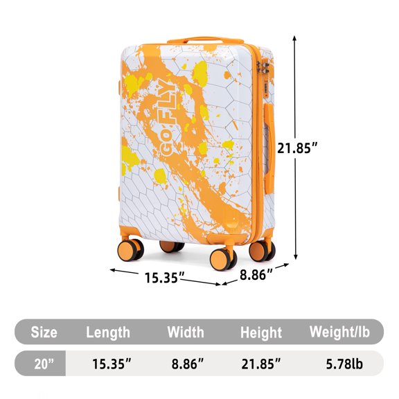 20in PC Spinner Luggage, Carry-On, Printed Pattern, Combination Lock, Orange, Lightweight Hard Shell