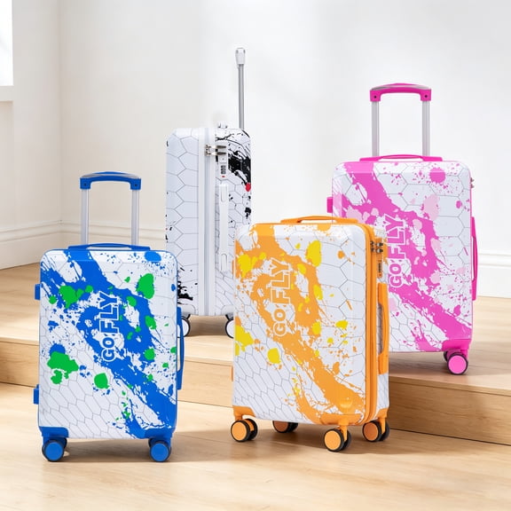 20in PC Spinner Luggage, Carry-On, Printed Pattern, Combination Lock, Pink, Lightweight Hard Shell