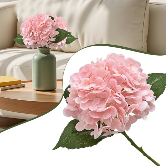 20in Pink Hydrangea Artificial Flowers Latex Real Touch Fake Hydrangeas Bouquet Large Faux Flower for Home Table Centerpieces Wedding Garden Party Halloween Decoration