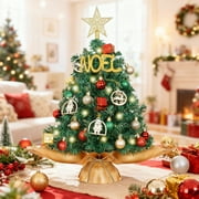 THE BRIVE 20in Red & Gold Tabletop Christmas Tree - Pre-Lit Small Holiday Tree with Star Topper & Ornaments for Home, Office, Party Decor