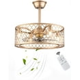 thumbnail image 1 of 20in Retro Ceiling Fan Light Gold Metal Fan Chandelier with Three Wind Speed Adjustable with Timing Remote Control Surface Mount for Living Room Dining Kitchen, 1 of 9