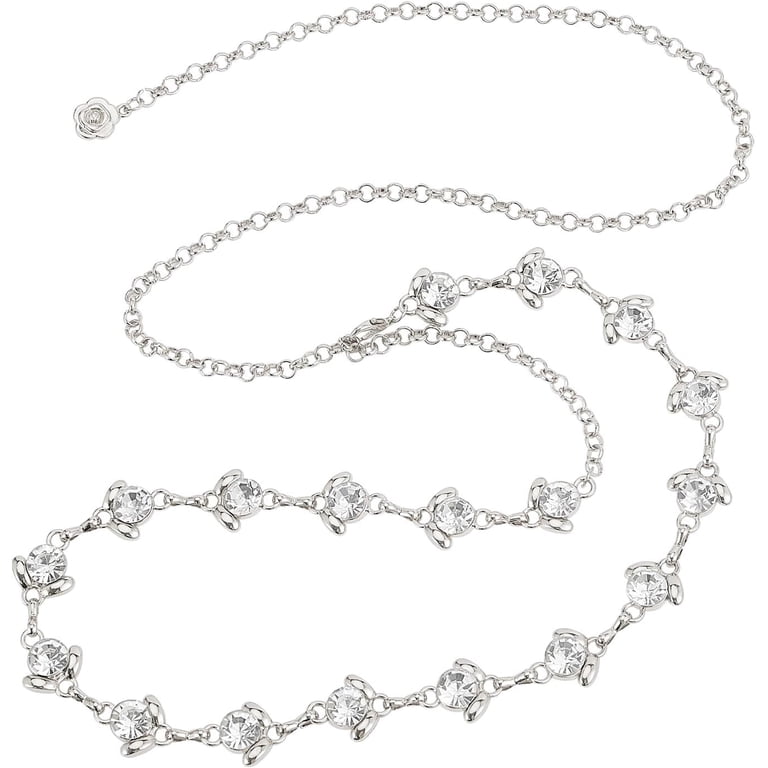 20in Silver Rhinestone Waist Belt Shiny Alloy Flower Link  display picture 2