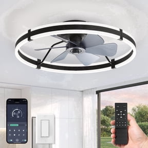 Lokivas 24" Black Modern Ceiling Fan with Light, Flush Mount, Quiet 6 Speeds, Dimmable LED, App and Remote Control for Indoor