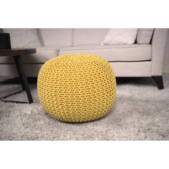 20in Wide Yellow Knitted Cotton - Decorative Floor Accessory - Living Room Use - Filled with Polystyrene Beads
