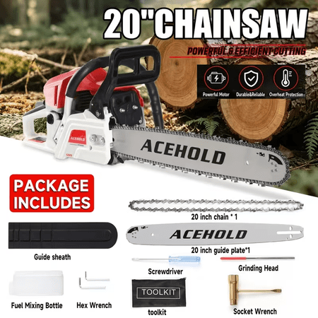 20inch 62CC Gas Chainsaw: Red and White (basic model)