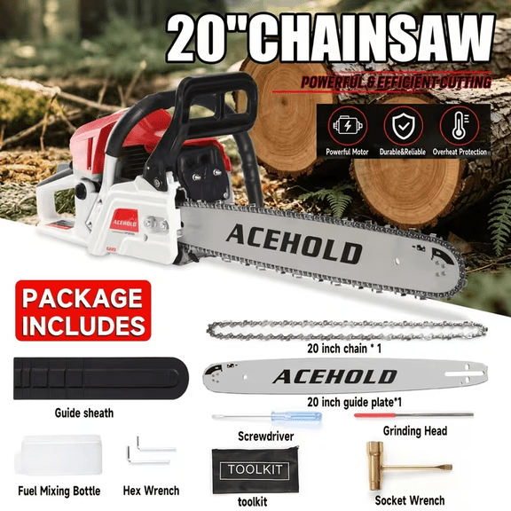 20inch 62CC Gas Chainsaw: Red and White (basic model)