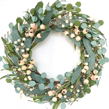 Idyllic 20 inch Spring Eucalyptus Wreath for Front Door, Round & Long Leaves with White Berries price history and forecast - Idyllic