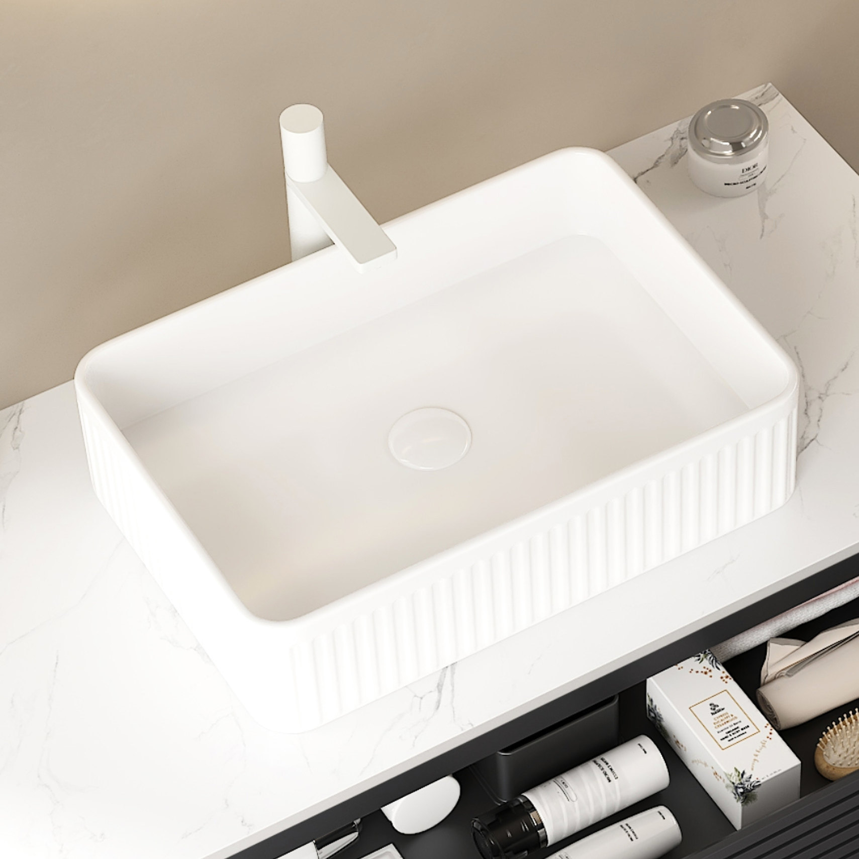 20inch Modern Bathroom Sink in White Ceramic / Easy Maintenance & Long - lasting