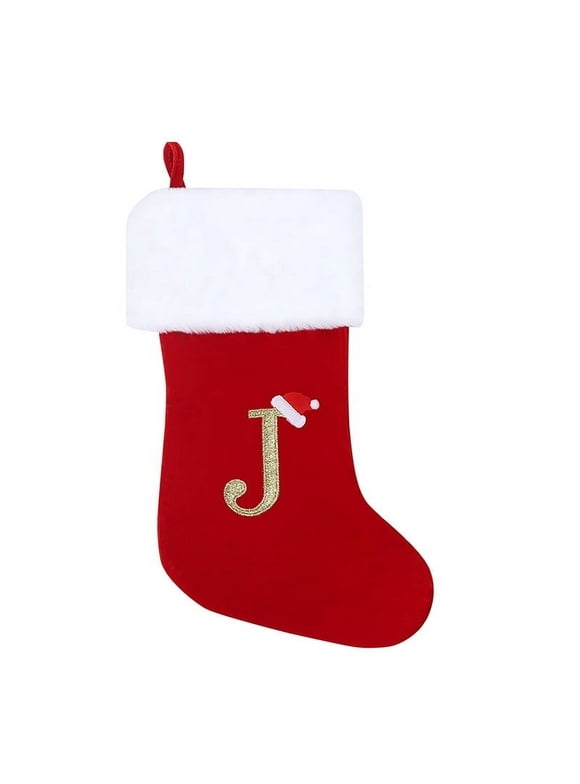 20inch Monogram Christmas Stockings Letter Red Velvet with White Super Soft Plush Cuff Embroidered Xmas Stockings Classic Personalized Stocking Decorations for Family Holiday Season Decor