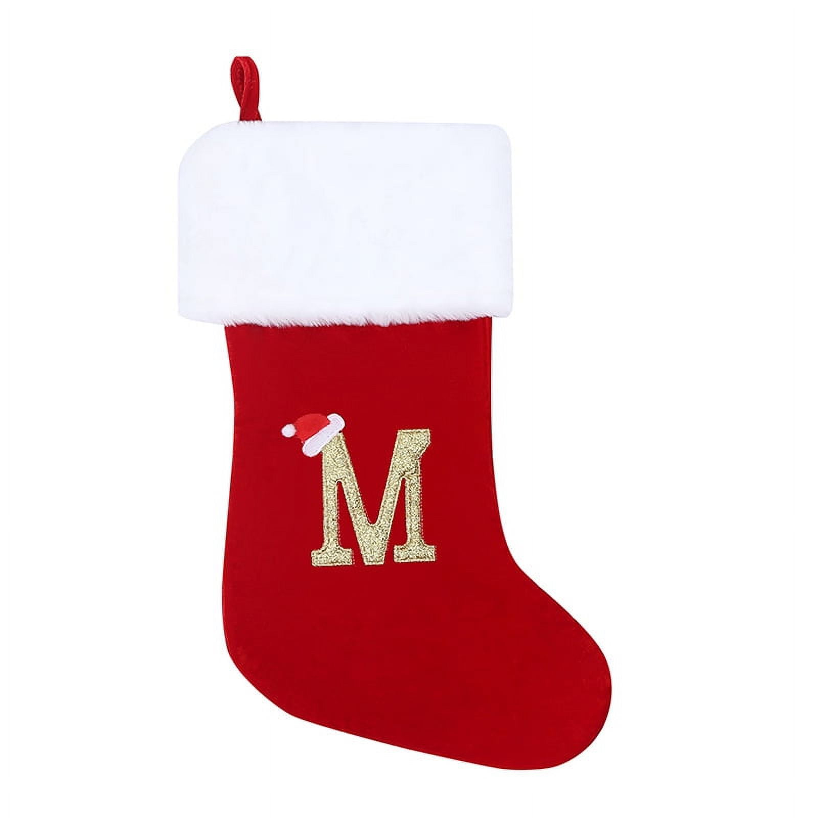 20inch Monogram Christmas Stockings Letter Red Velvet with White Super ...