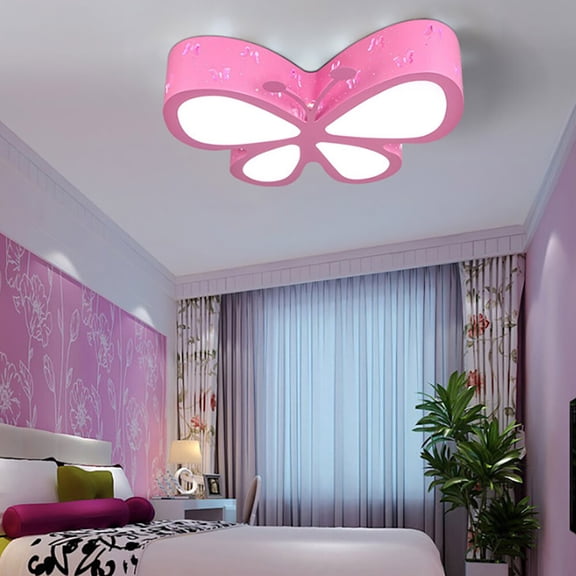 20inch Pink Butterfly Ceiling Light Fixture, LED Flush Mount Ceiling Light Beautiful Butterfly LED Chandelier Wall Control Dimmable Ceiling Lamp Hanging Light for Girl Room