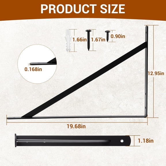 20inch x 13 inch Black Heavy Duty Shelf 6 Pack, Metal L with Screws - 90 Degree Angle for Shelves, Floating Shelf & Wall Mounted Shelf Support