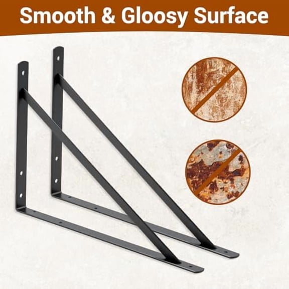 20inch x 13 inch Black Heavy Duty Shelf Brackets 6 Pack, Metal L Brackets with Screws - 90 Degree Angle Brackets for Shelves, Floating Shelf & Wall Mounted Shelf Support