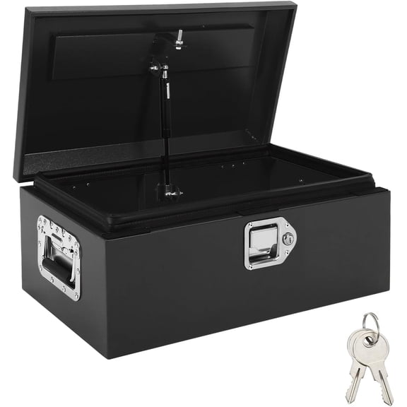 20inx12inx10in Truck Bed Tool Box Heavy Duty Steel with Gas Strut Lid Waterproof Orange Peel Finish Secure Storage Organizer for Pickup RV Trailer Black