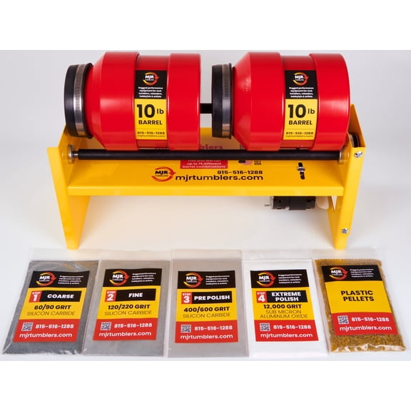 20lb, Double 10lb Barrel, Large Base Rotary Rock Tumbler w Grit Kit MJR TUMBLERS Winner Best High End Unit 2019, 20 & 2021