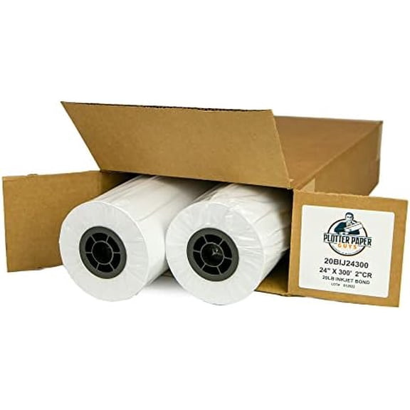 20lb Uncoated Inkjet Bond Paper, 24" x 300', 2" core, 2 rolls per box$$Office