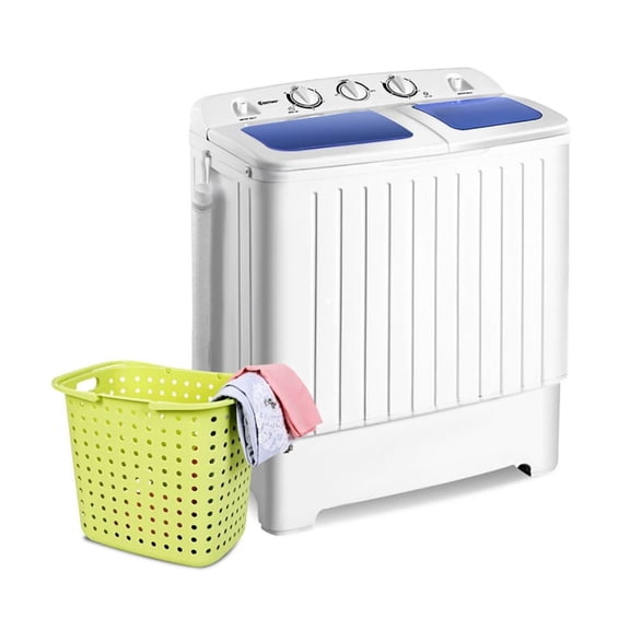 20lbs Compact Twin Tub Washing Machine, Portable Laundry Washer 12lbs Capacity, White/Blue, for Dorms, RV, Apartments