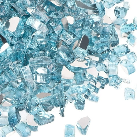 20lbs Fire Pit Glass, 1/2 Inch Reflective Fire Glass for Fire Pit, Gas Fireplace, Fire Table and Landscaping, Beautiful Decorative Glass Rocks, Caribbean Blue