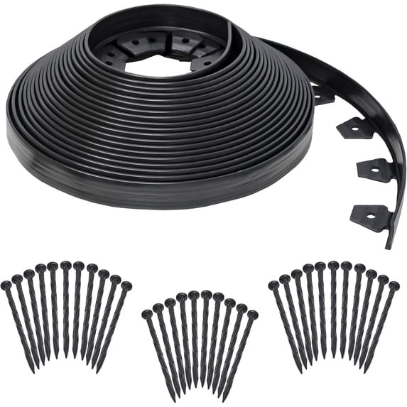 66FT Landscape Edging Border,Extra Tall 2IN Flexible Plastic Garden Edging Border Kit with 90 Stakes,DIY Landscape Border,Flower Bed Edging Lawn Fence Edge for Yard,Tree,Grass & Landscaping,Black