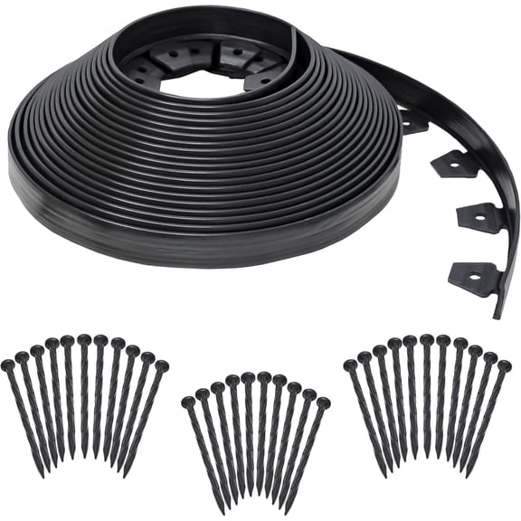66FT Landscape Edging Border,Extra Tall 2IN Flexible Plastic Garden Edging Border Kit with 90 Stakes,DIY Landscape Border,Flower Bed Edging Lawn Fence Edge for Yard,Tree,Grass & Landscaping,Black