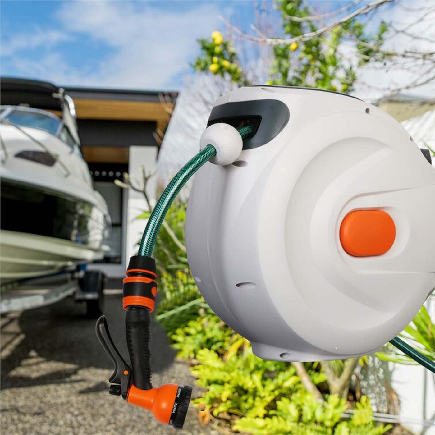 VEVOR 20M Retractable Air Hose Reel Wall-Mounted PVC Hose Automatic  Rewinding Swivel Line Compressor for