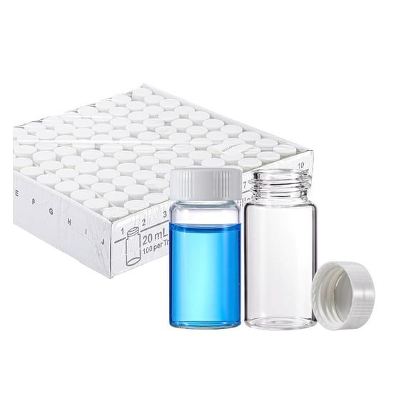 20mL Scintillation Vial, Borosilicate Glass Vials Liquid Scintillation Counting Vials with 22-400 Polypropylene Screw Cap and Silver Aluminum Foil Liner, Pack of 100