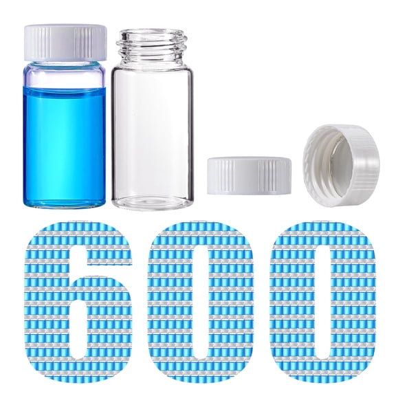 20mL Scintillation Vials, 600 Pack Borosilicate Glass Liquid Scintillation Vials with 22-400 White Screw Caps, Aluminum Foil Liner, Lab Sample Storage Bottles