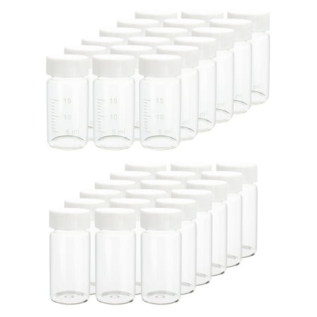 20ml Clear Glass Sample Storage Cosmetic Herb Spice Specimen Vial Container with Scale(18pcs) White Screwcap Liquid Sampling Sample Glass Bottles, 36PCS