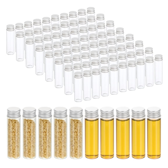 20ml Clear Glass Vials, 100 Pack Small Liquid Sample Vial with Screw Caps Leak-Proof Bottles Empty Jars Powder Container, Silver