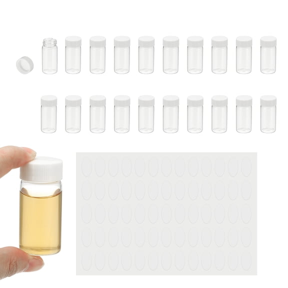 20ml Clear Glass Vials, 20Pcs Sample Vials with Screw Cap Reagent Media Bottle with Labels Leak-Proof Liquid Sample Glass Vial for Lab Laboratory