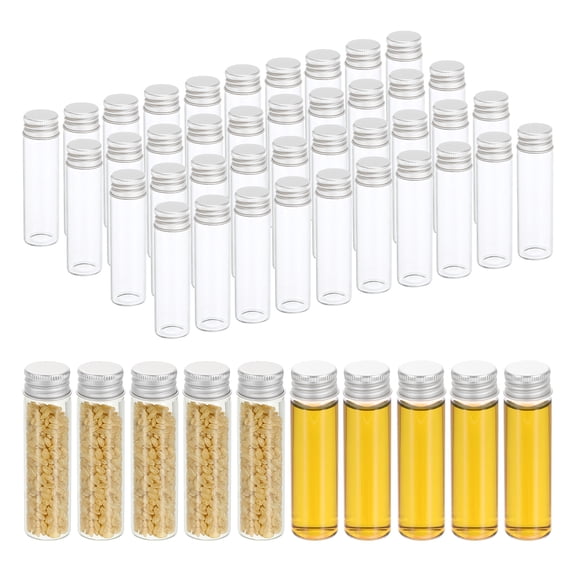 20ml Clear Glass Vials, 50 Pack Small Liquid Sample Vial with Screw Caps Leak-Proof Bottles Empty Jars Powder Container, Silver