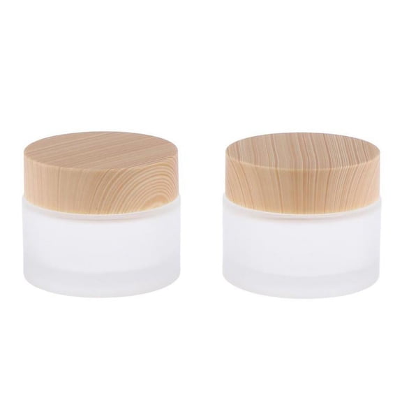 20ml Jar,2x Cosmetic Sample Empty Containers,Glass,Round Pots w/ Wood Texture Screw Caps Inner Lids,For Make Up,