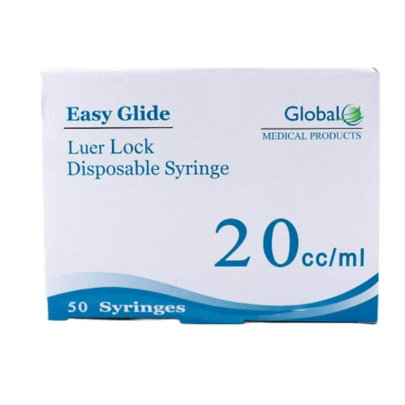 20ml Syringe Only with Luer Lock Tip - 50 Syringes Without a Needle by Easy Glide - Great for Medicine, Feeding Tubes, and Home Care