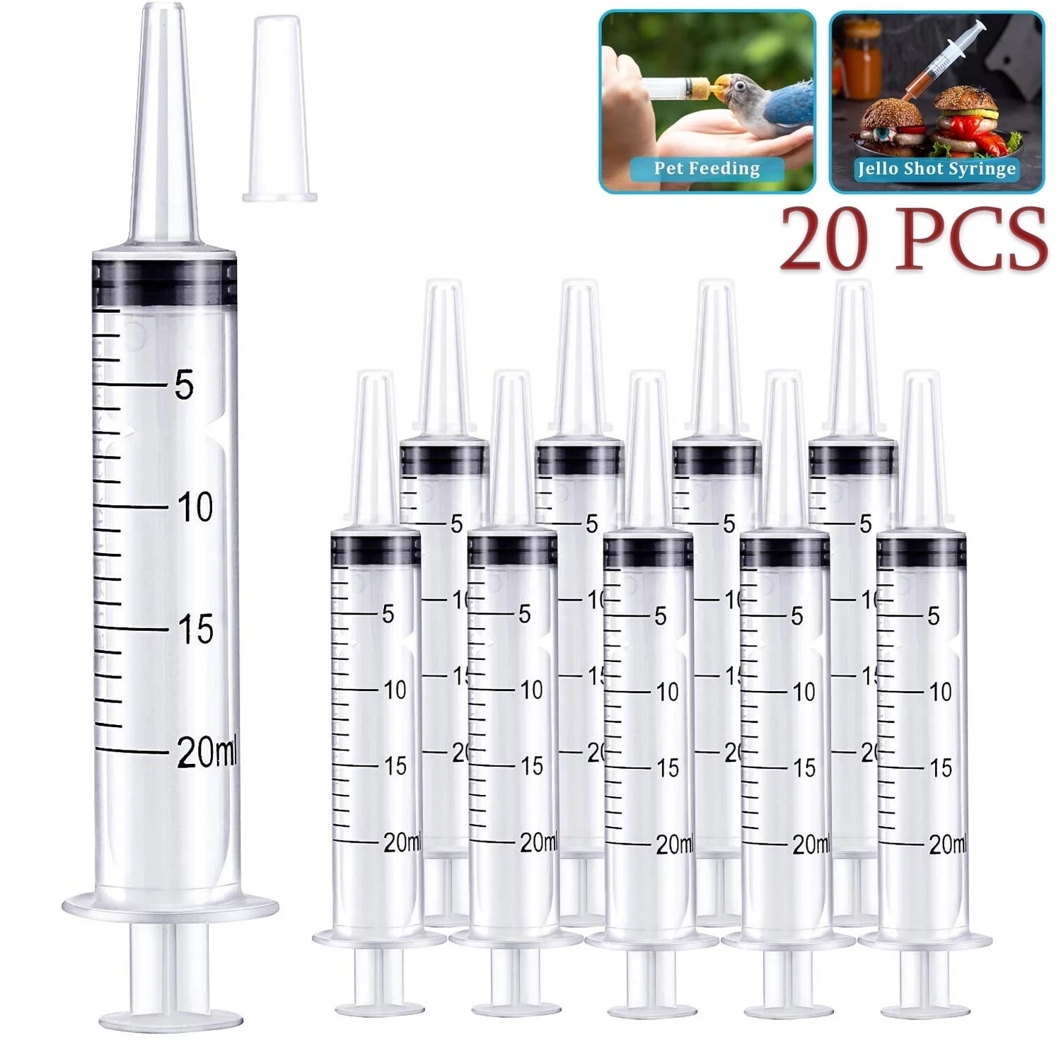 20ml Syringe for Liquid, Oral, Scientific Labs, Measurement, Dispensing, with Cap 20 Pack 20ml