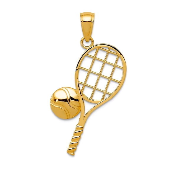 20mm 10k Solid Yellow Gold Sparkle-Cut Tennis Racquet Charm Pendant Necklace for Women - 1.4 Grams