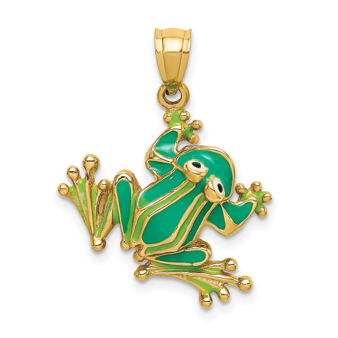 20mm 14k Gold Bug Eyed Frog With Dark and Light Green Bod Charm Pendant ...