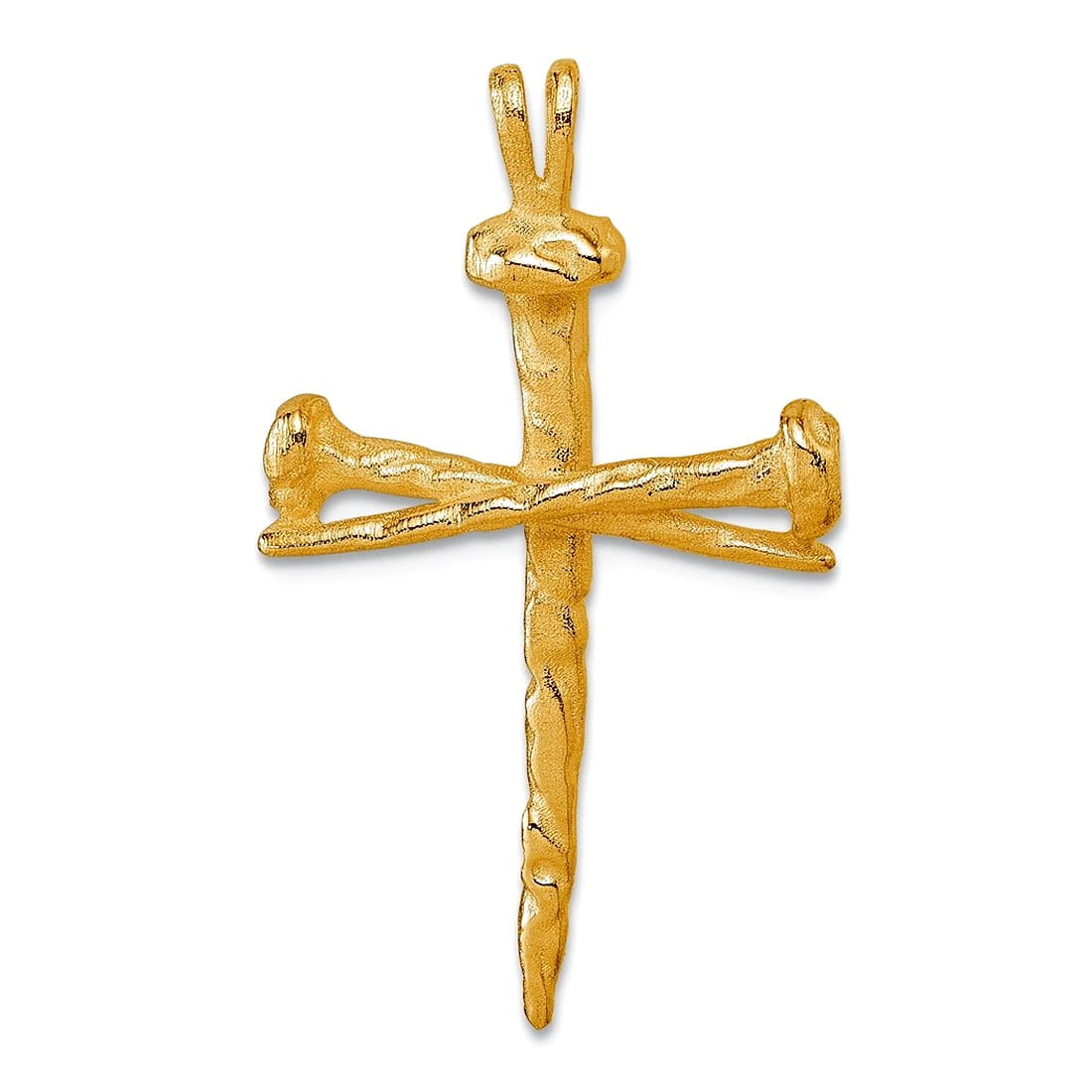 20mm 14k Solid Yellow Gold Polished Nail Religious Faith Cross Charm Pendant Necklace for Women