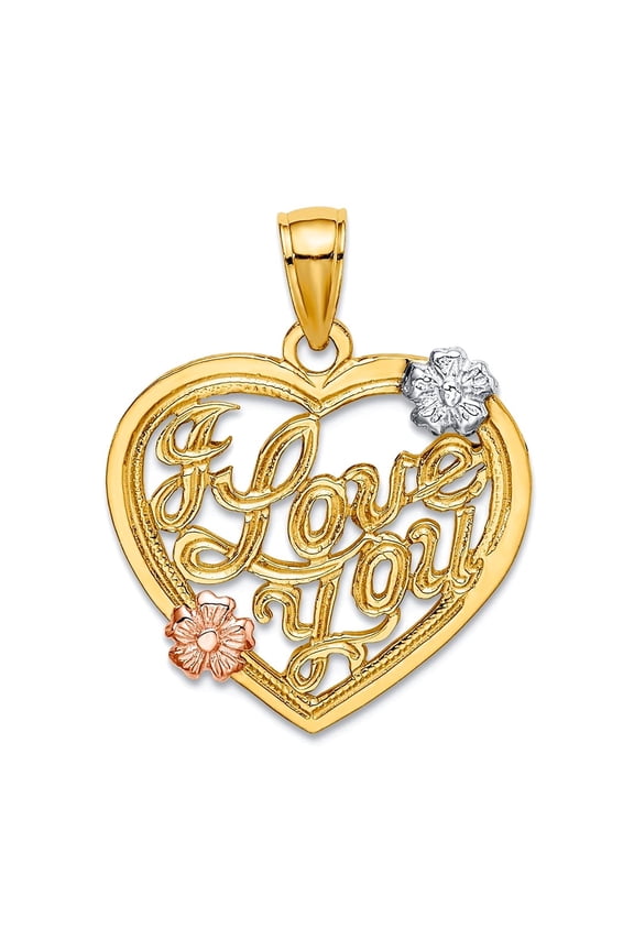 20mm 14k Two-tone Gold I Love You In Heart Pendant Necklace Tri-color Pendant for Women