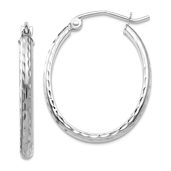 14k White Gold Lightweight Sparkle-Cut Oval Hoop Earrings 25x20mm Wide 2.5mm Thick Hoop Earring for Women
