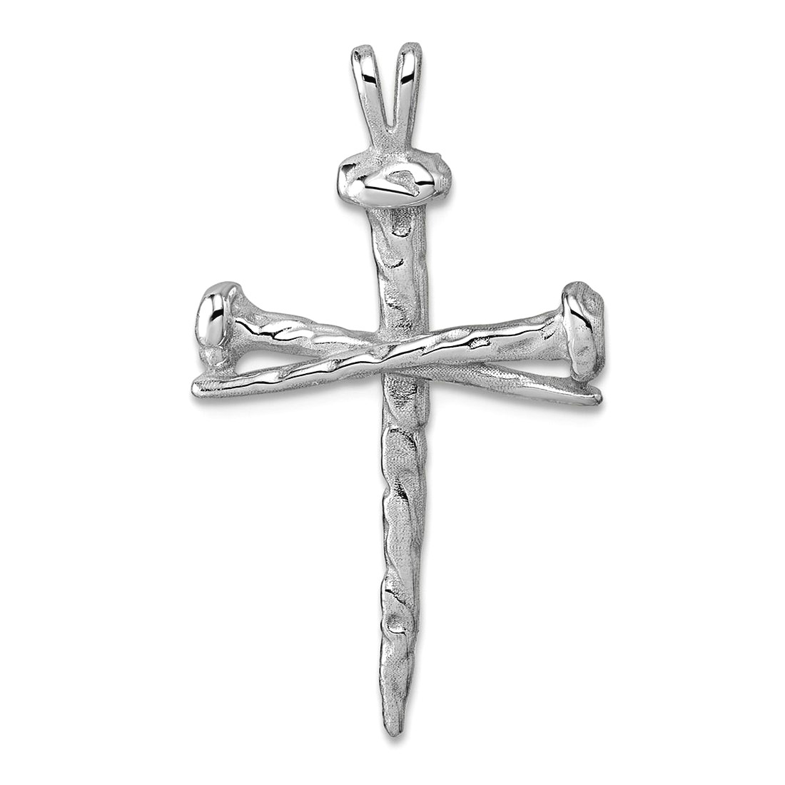20mm 14k White Gold Nail Religious Faith Cross Charm Pendant Necklace for Women - 2.4 Grams
